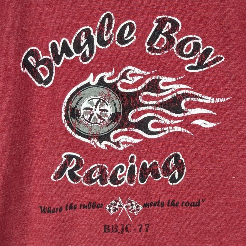 Bugle Boy Racing T-Shirt Men’s M Red Graphic Tee 90s Y2K Retro Car Flames Logo